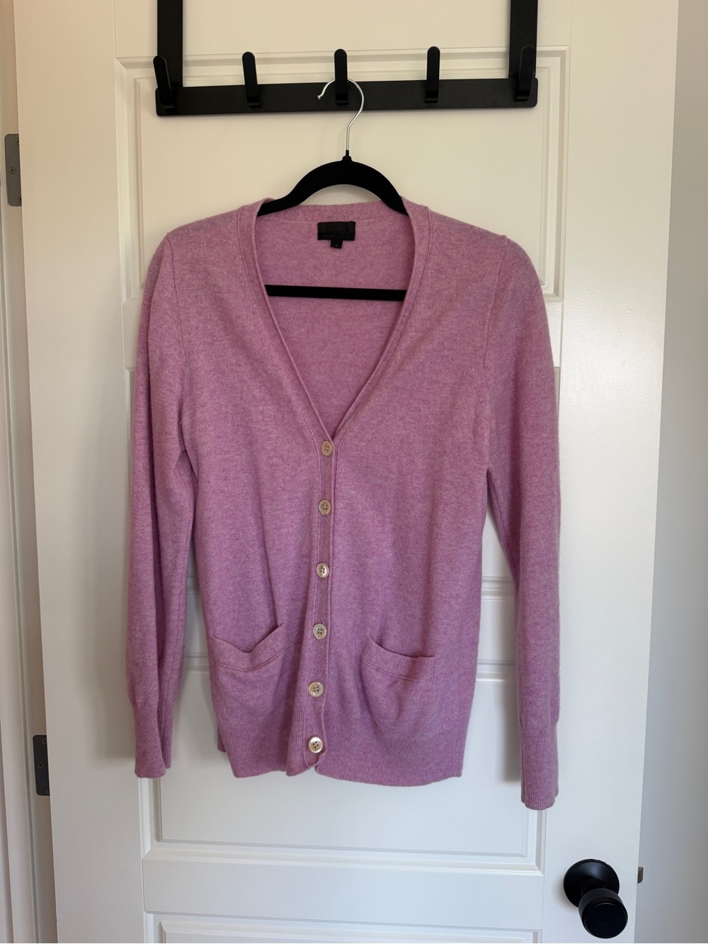 J. Crew 100% Cashmere Pink V-Neck Button Cardigan with Front Pockets